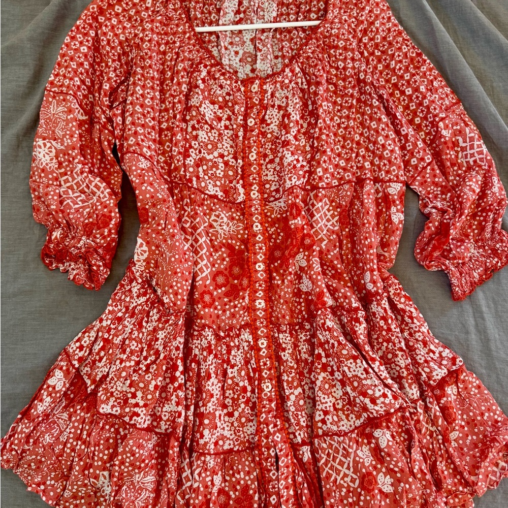 Poupette St. Barth Red and White Floral mini dress